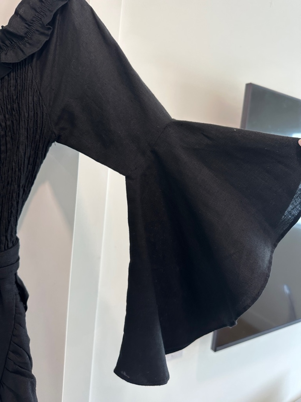 Black Off-Shoulder Ruffle Wrap Dress - Picture 2 of 4